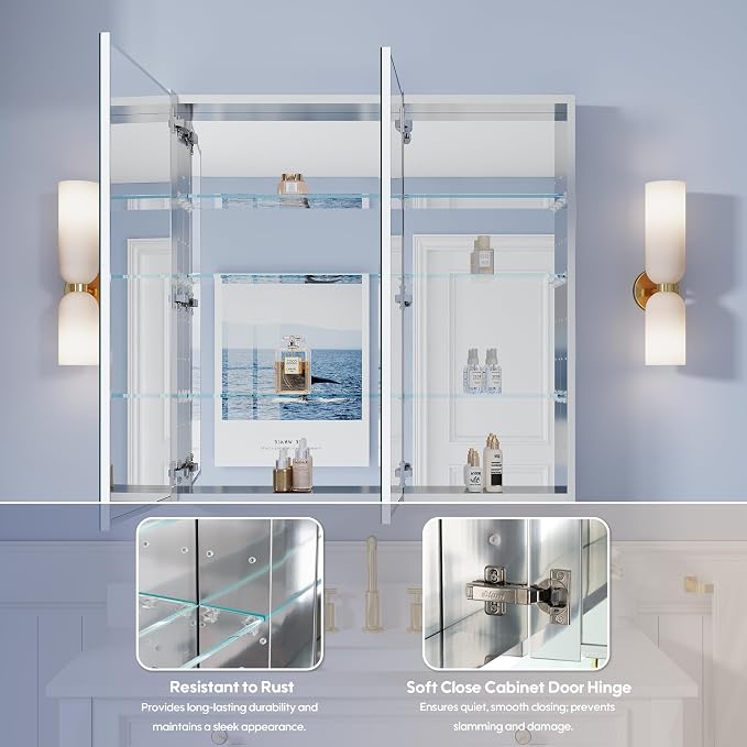 WELLFOR 36" x 36" Bathroom Medicine Cabinet - Image 5