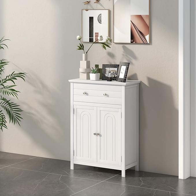 COSTWAY Bathroom Floor Cabinet, Wooden Side Storage Organizer w/Larger Drawer - Image 4