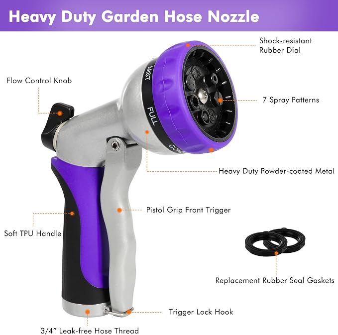 RESTMO Garden Hose Nozzle, Heavy Duty Metal Water Hose Nozzle - Image 2