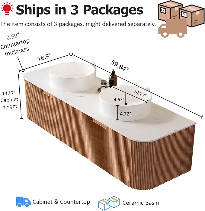 60" Bathroom Vanity with Double Sink, Floating Bathroom Vanities with - Image 2