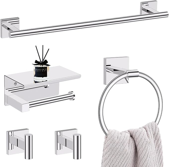 5-Piece Polish Chrome Bathroom Hardware Set, SUS304 Stainless Steel Bathroom by LairuierBathroomHardwareSet