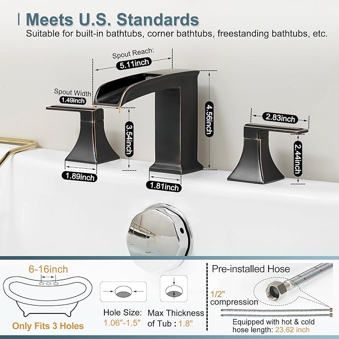Waterfall Roman Tub Faucet, Solid Brass Oil Rubbed Bronze Bathtub Faucet - Image 5