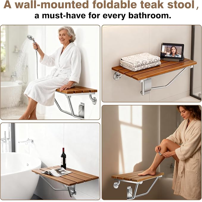20'' Folding Shower Seat Wall Mounted, Folding Shower Bench - Image 7