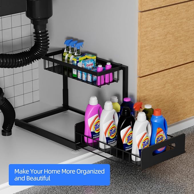 2-Tier Under Sink Slide Out Organizer, Pull Out Cabinet Storage Shelf - Image 5