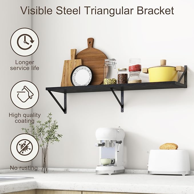 36"W x 10"D Floating Shelves, 10 Inch Deep Black Floating Shelves, Farmhouse - Image 5