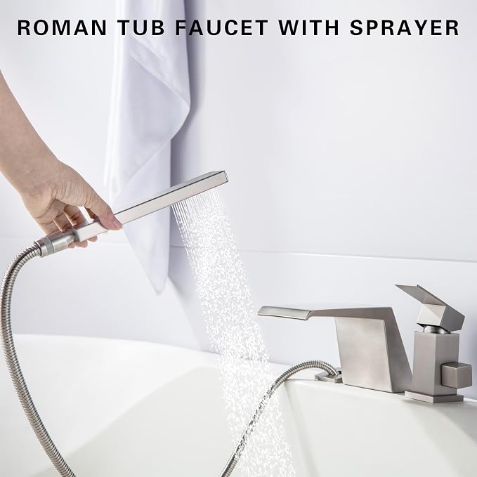 LIWEIKE Roman Tub Faucet with Sprayer Deck Mount Bathtub Faucet with Hand Shower - Image 2