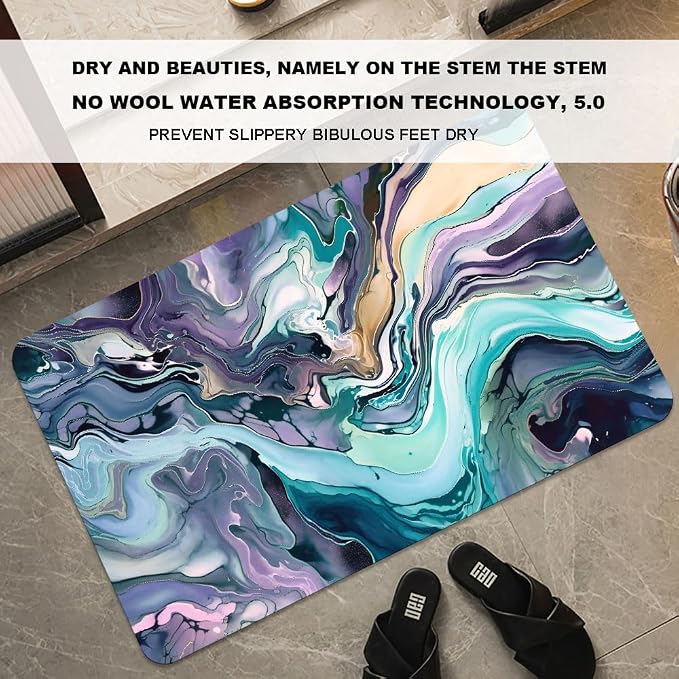 Bath Mat Rug, Cool colors abstract marble Non Slip Quick Dry Super Absorbent - Image 3