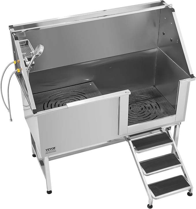 VEVOR Stainless Steel Dog Washing Station, 62 inch Pet Grooming Tub w/Stairs - Image 10