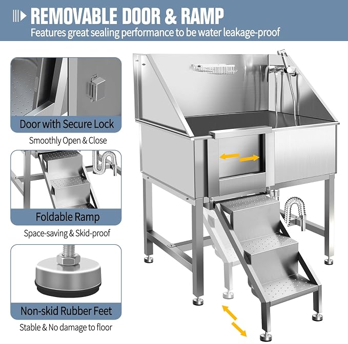 38" Dog Washing Station, Professional Stainless Steel Dog Bathing Station - Image 3