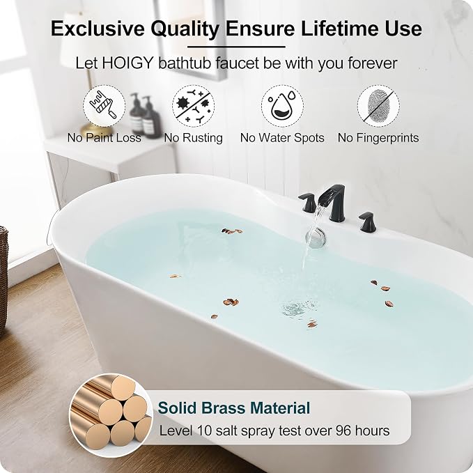 Roman Waterfall Bathtub Faucets, Brass High Flow Bathtub Faucet 3 Hole 6-16 - Image 5