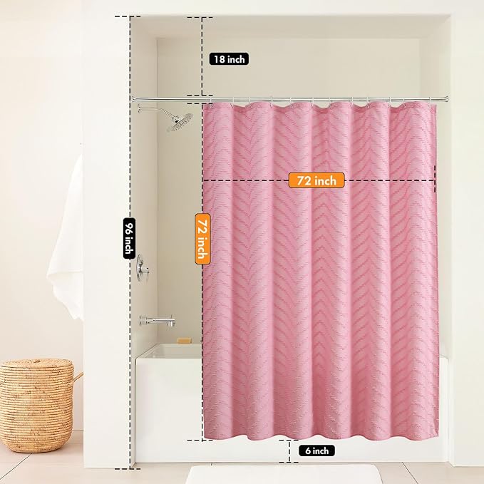 Pink Boho Shower Curtain Pretty Cute Shower Curtain Tufted Chervon Textured - Image 7