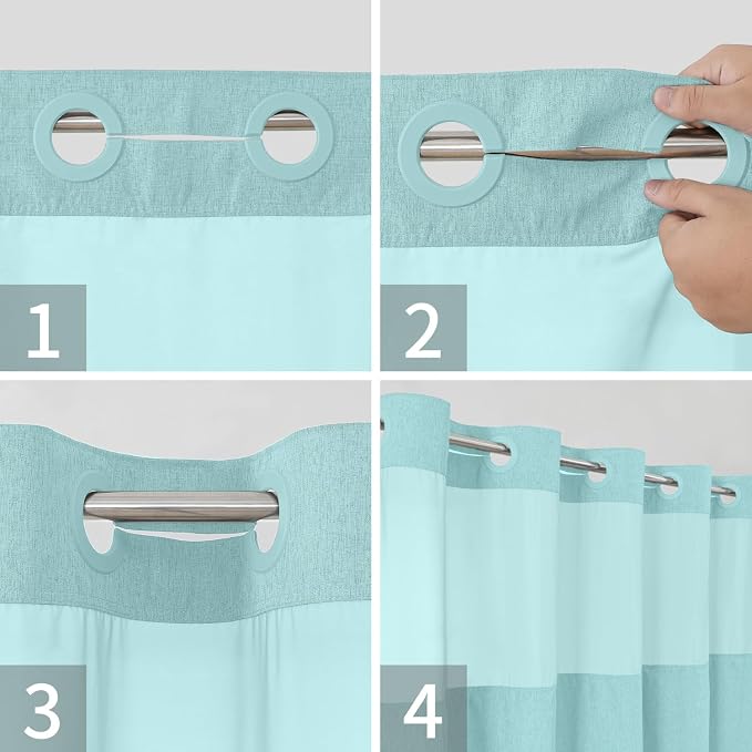 Extra Long No Hooks Needed Linen Textured Shower Curtain - Image 5