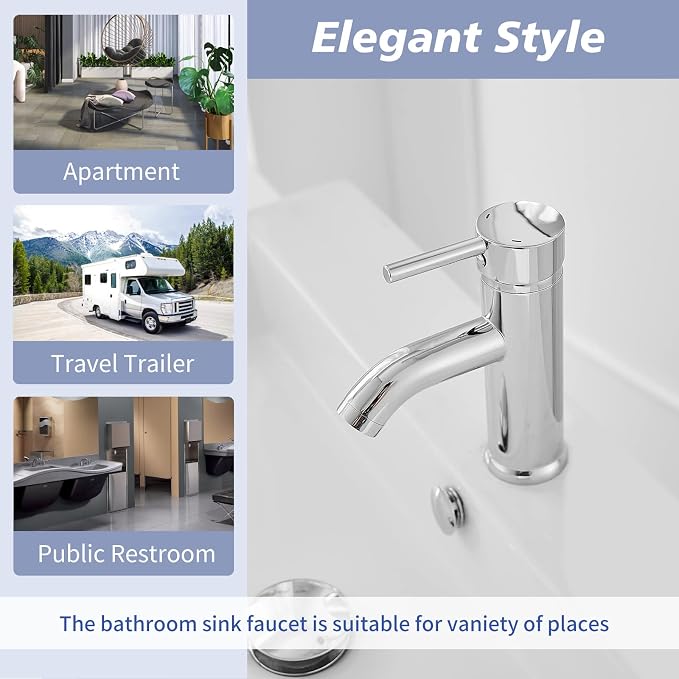 Bathroom Faucet, One Hole Single Handle Bathroom Sink Faucets Modern Vanity - Image 4