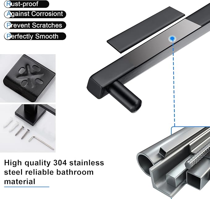 YACVCL 5 Pieces Black Bathroom Accessorie Set 23.6 Inch Towel Bar Set, - Image 8