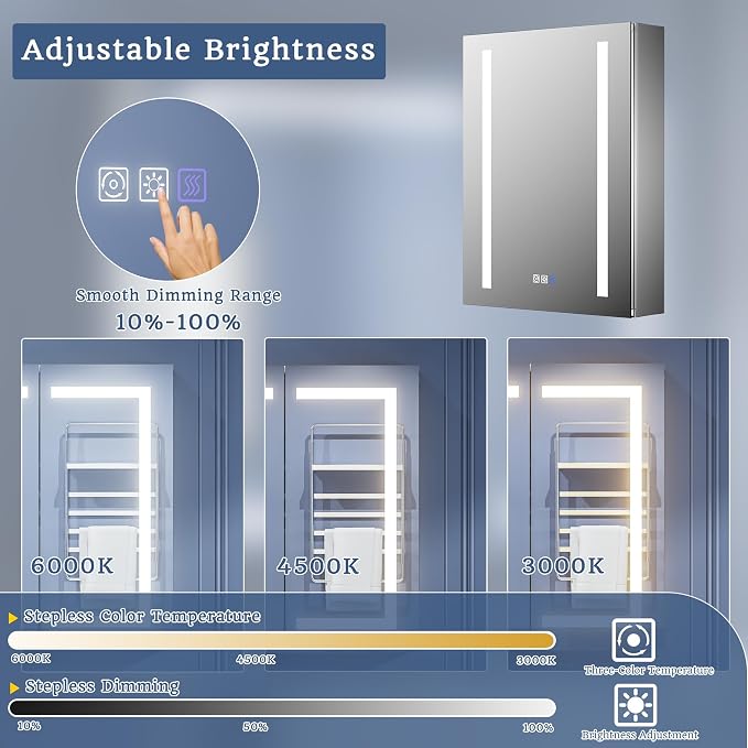ExBrite LED Lighted Bathroom Medicine Cabinet - Image 3