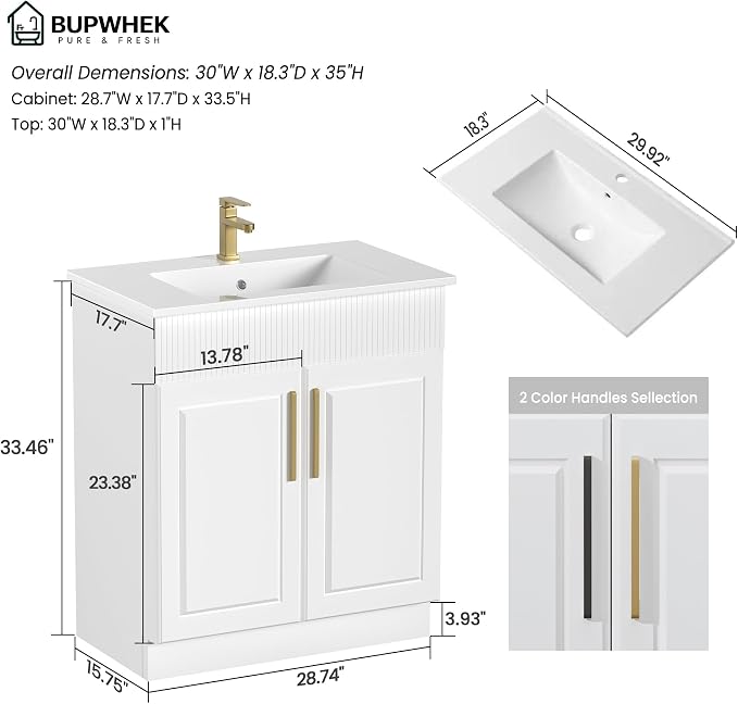 30" Bathroom Vanity with Sink, Freestanding Bathroom Vanity with Integrated - Image 2