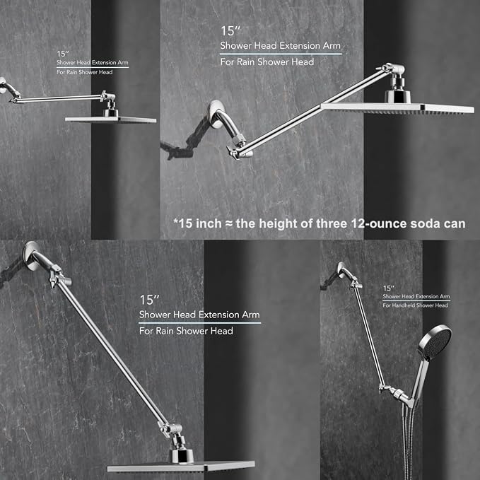 15 Inch Extra Long Adjustable Shower Head Extension Arm - Image 3