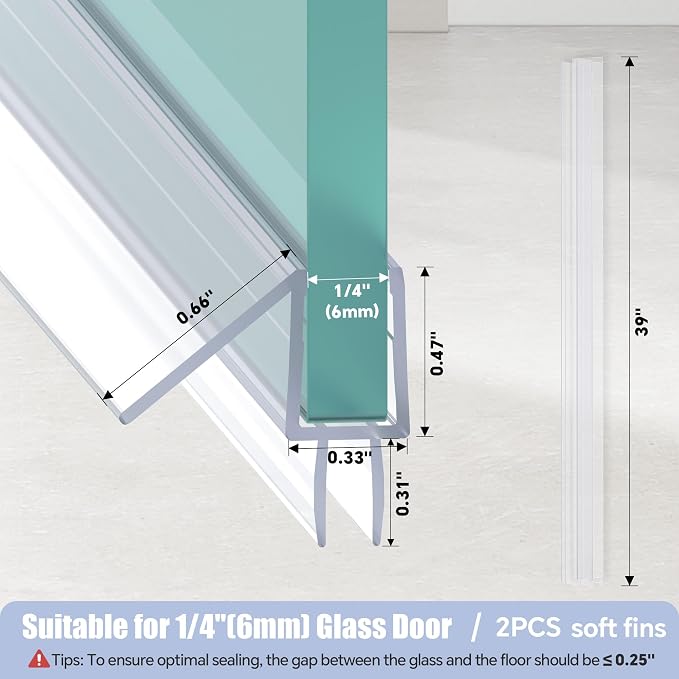 2-Pack Shower Door Bottom Seal, Ultra Clear Shower Door Seal Dtrip, Stop Shower - Image 7