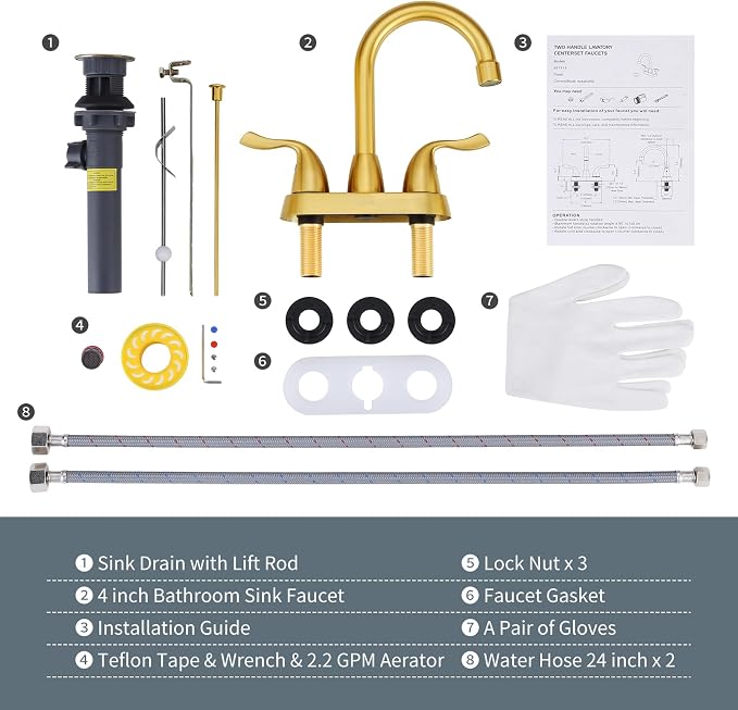 Brushed Gold Bathroom Faucet, ARCORA 4 inch Centerset Bathroom Faucet - Image 7