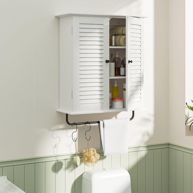 White Wall Mounted Cabinet, Over the Toilet Storage Cabinet, Wooden Wall Cabinet - Image 8