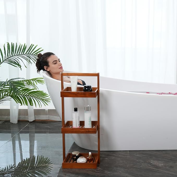 Utoplike Teak Shower Caddy Corner, 3 Tier Standing Shower Organizer Shelf - Image 6