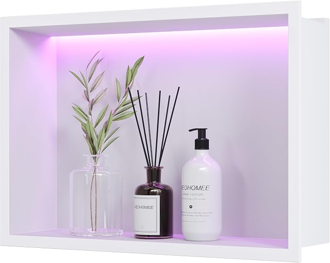 White Stainless Steel Shower Niche 18x12Inch, Dimmable RGB Led Light Wall Niche by Unknown