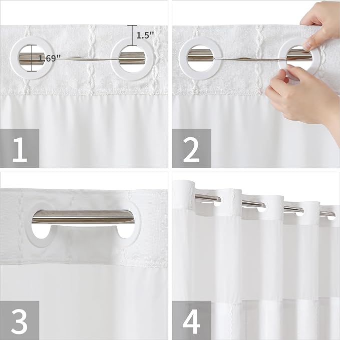 White Farmhouse No Hook Shower Curtain Set - Image 5