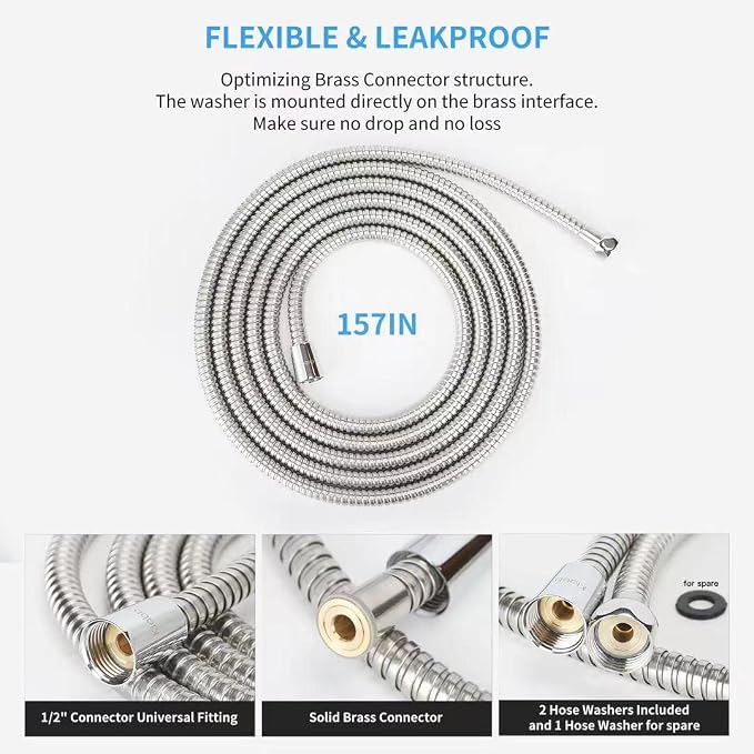 Klabb 157-Inch Extra Long Stainless Steel Shower Hose – Flexible, Anti-Kink - Image 5