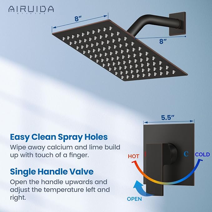 Airuida Shower Faucet Set Bathroom Rain Shower System SUS304 Stainless Steel - Image 4
