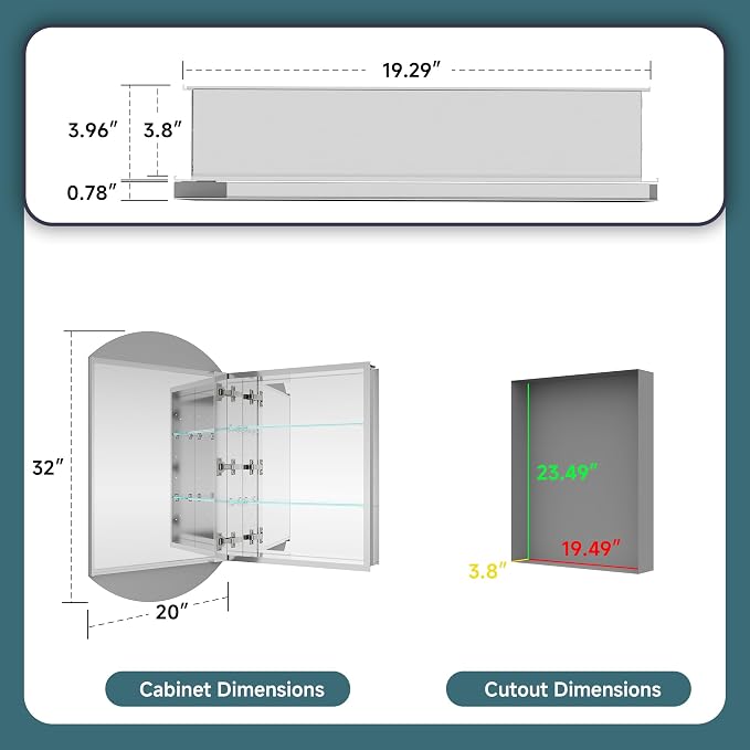 20"x32" Recessed Medicine Cabinet, Bathroom Mirrored Storage Cabinet, Modern - Image 2