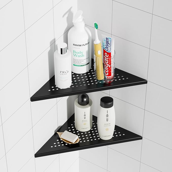 Neodrain 10 Inch Corner Matte Black Wall Shelf Set of 2, Floating Corner Shelves - Image 5