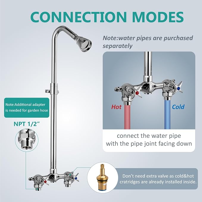 Aolemi Outdoor Shower Kit Fixtures Faucet System Double Handle Exposed Shower - Image 8
