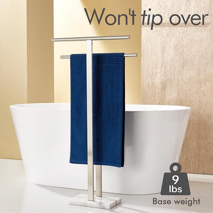 KOKOSIRI Towel Rack Free Standing Brushed Nickel 2-Tier Towel Holder - Image 5