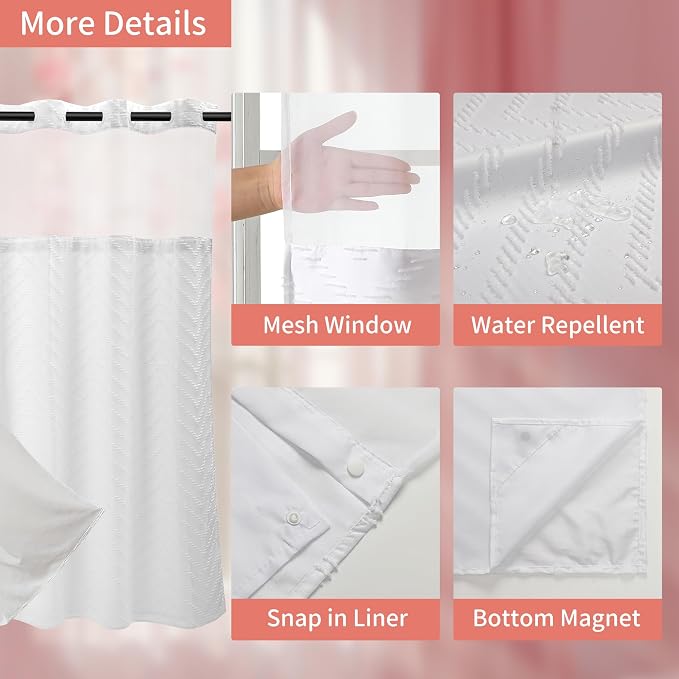 Hookless Shower Curtain with Snap in Liner 71" x 86" Double-Layer Waterproof - Image 3