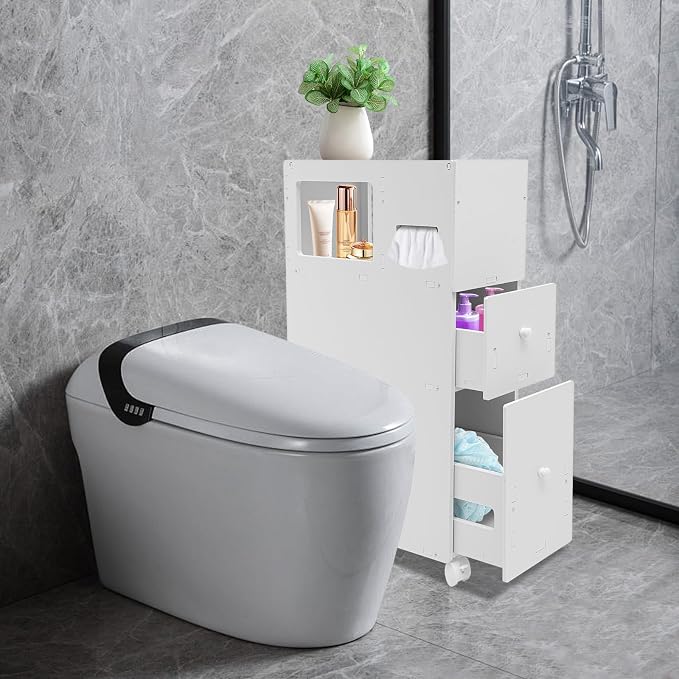 Slim Bathroom Storage Cabinet 4 Layers White Toilet Paper Storage - Image 2