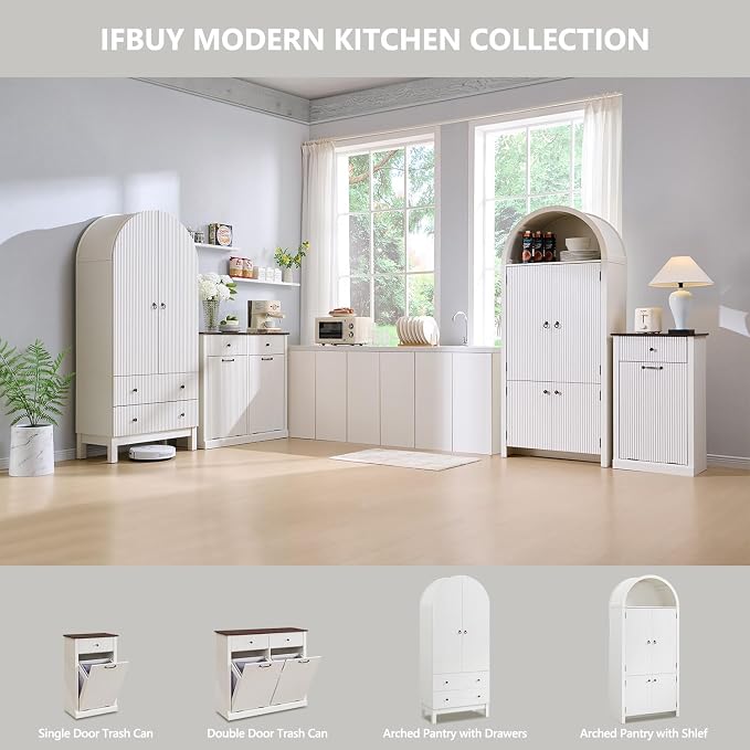 71" Tall Arched Bathroom Storage Cabinet, Modern Fluted Storage Cabinet w/Doors - Image 7