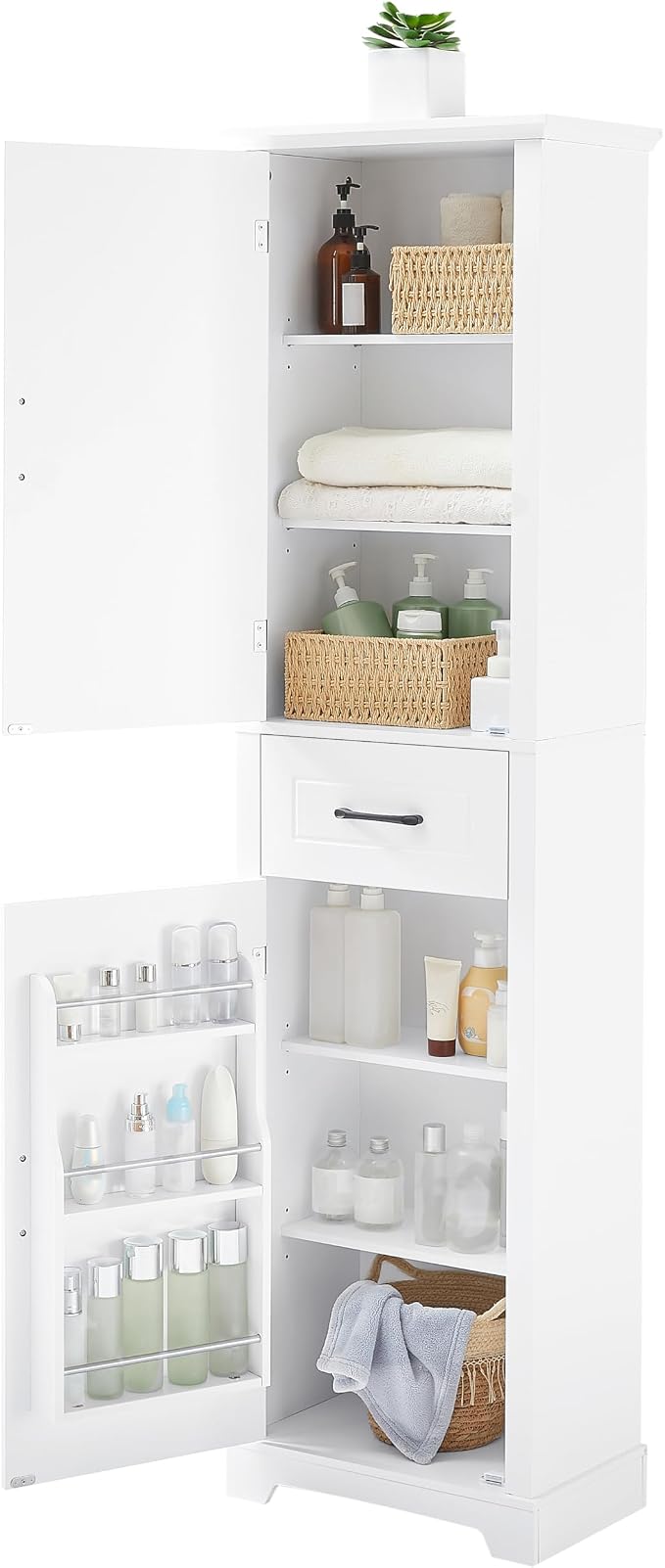 Slim Bathroom Storage Cabinet, Wood Tall Narrow White Bathroom Storage Cabinet - Image 9