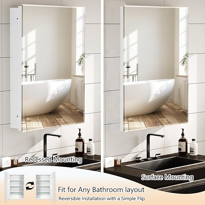 Bathroom Medicine Cabinet with 20"x26" Frameless Beveled Mirror, Recessed or - Image 4