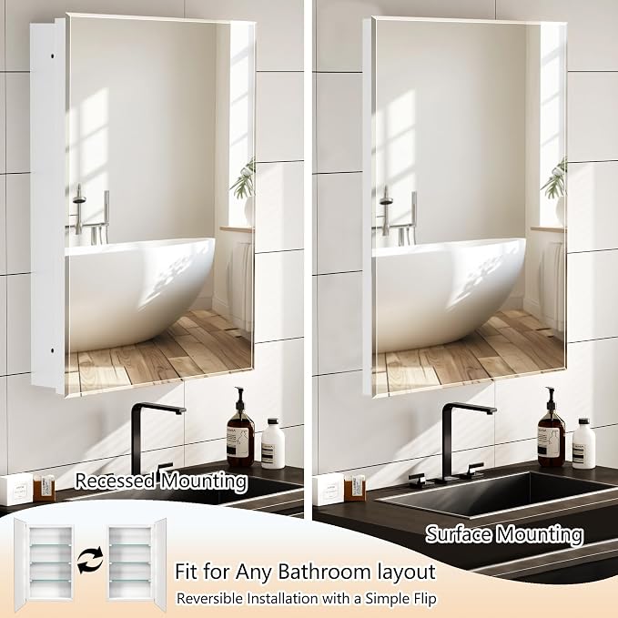 Bathroom Medicine Cabinet with 20x30 in Rectangular Beveled Frameless Mirror - Image 5