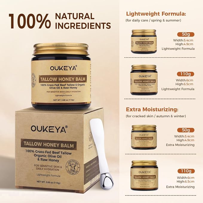 OUKEYA Beef Tallow for Face Nourishing Tallow & Honey Cream for Deep Hydration - Image 9