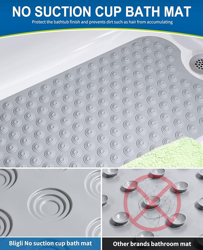 Bligli Bathtub Mat Non-Slip Without Suction Cups, 39x16inch Extra Long Bath Mats - Image 3