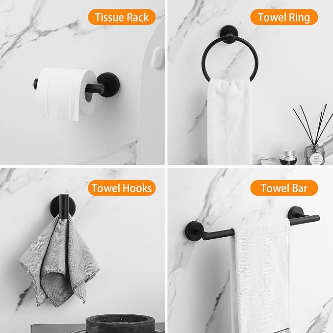 Bathroom Hardware Set Black 10 Pieces, Towel Bar Set Matte Black Stainless - Image 2