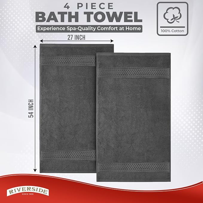 RIVERSIDE 100% Ring Spun Cotton Large Bath Towels Set of 4, 27 x 54 Inches – - Image 3