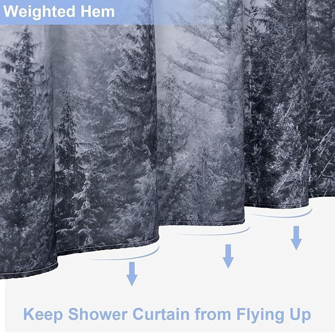 ORTIGIA Grey Shower Curtain for Bathroom, Misty Forest Shower Curtain Set - Image 6