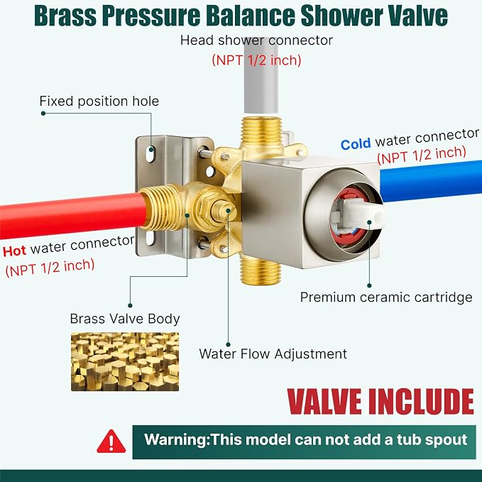 Heyalan Bathtub Shower Faucet Set, 6 Inch Square Trim Kit - Image 7