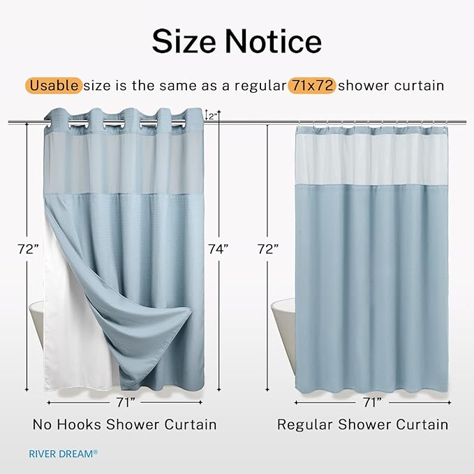River Dream Heavyweight No Hooks Required Dotted Waffle Weave Shower Curtain - - Image 6