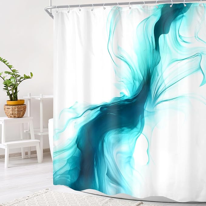 Cinbloo Teal Turquoise Aqua 60Wx72H Shower Curtain Abstract Modern Ombre Marble - Image 3