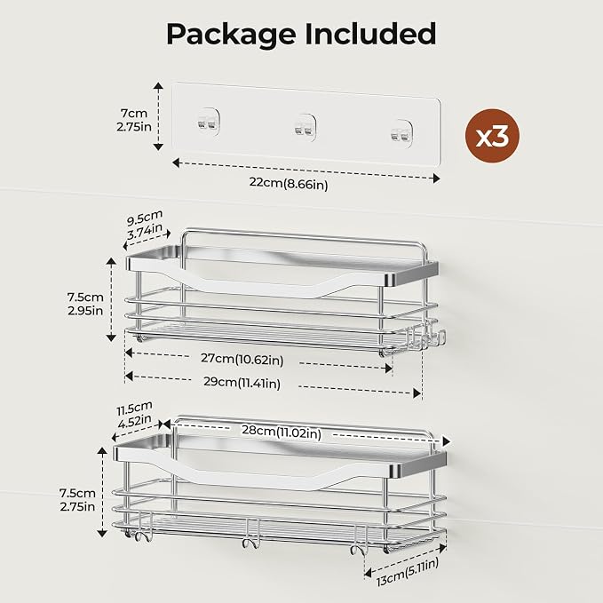 Orimade Shower Caddy Basket Shelf Storage Rack Pack of 2, No Drilling Wall - Image 2