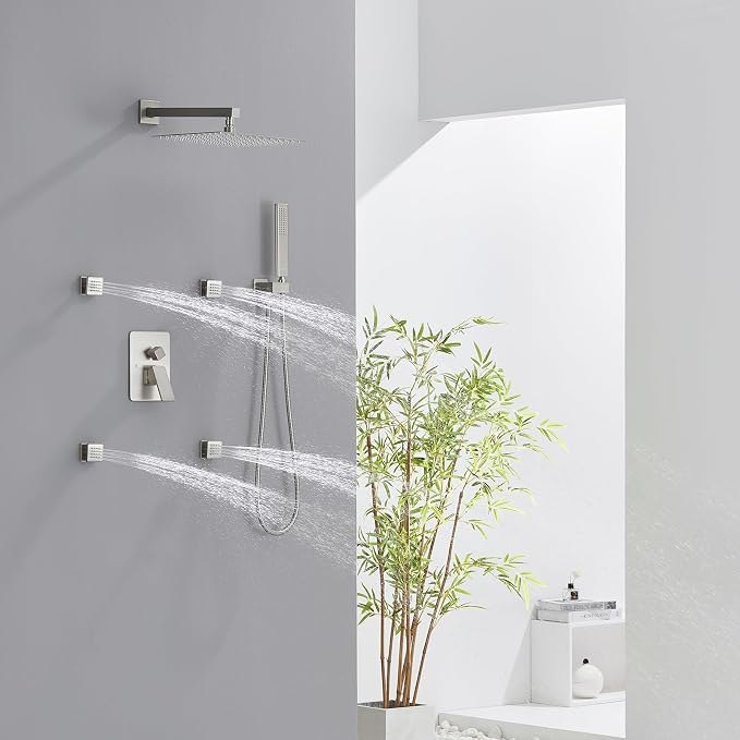 Iriber Brushed Nickel Square Rain Shower System - Image 2