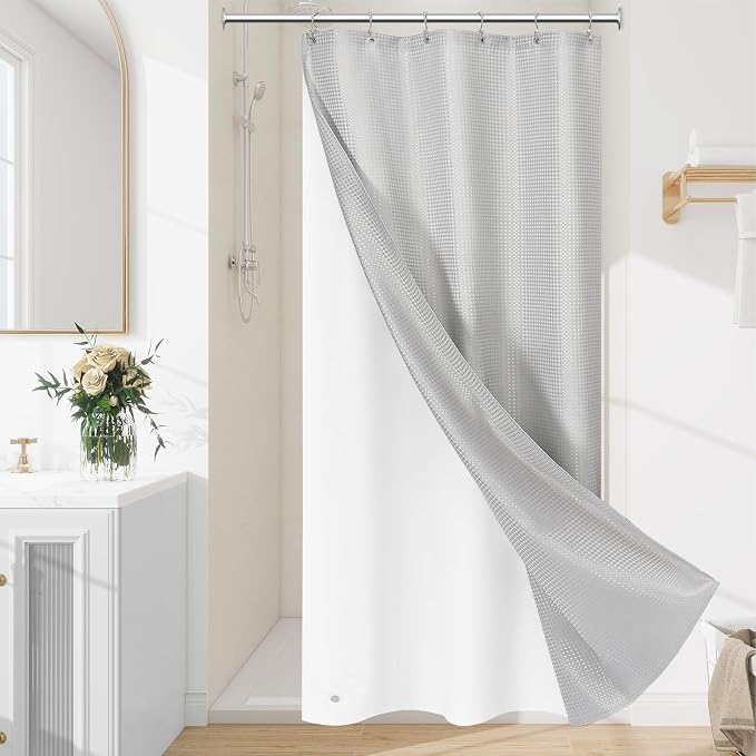 3 in 1 Stall Half Size Light Grey Shower Curtain Set-36 W x 72 H, Modern Waffle by Unknown